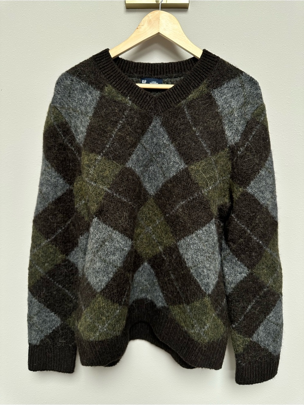 GAP Boy’s Brown, Gray & Olive Argyle V-Neck Sweater